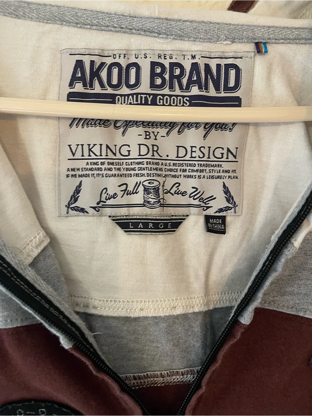 AKOO Brand Viking Dr Design Colorblock Full Zip Patch Hoodie Jacket Size Large L